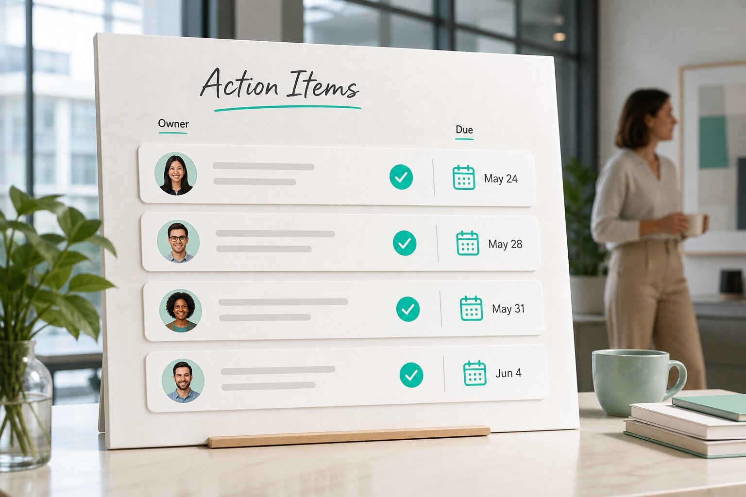 Actiepunten met verantwoordelijken en deadlines