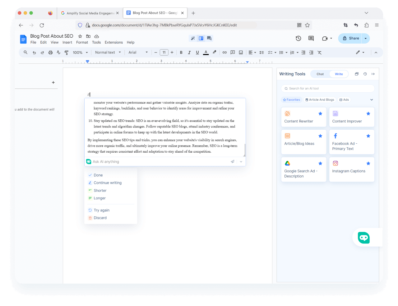 Écrivez dans Google Docs comme dans <span class="text-[#00D3B6]">Notion AI</span>