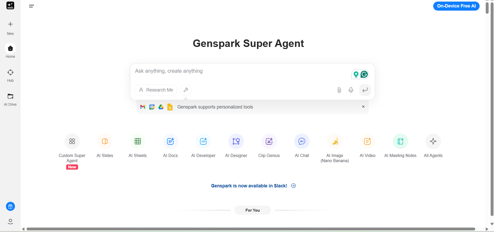 Gensparkのホームページ