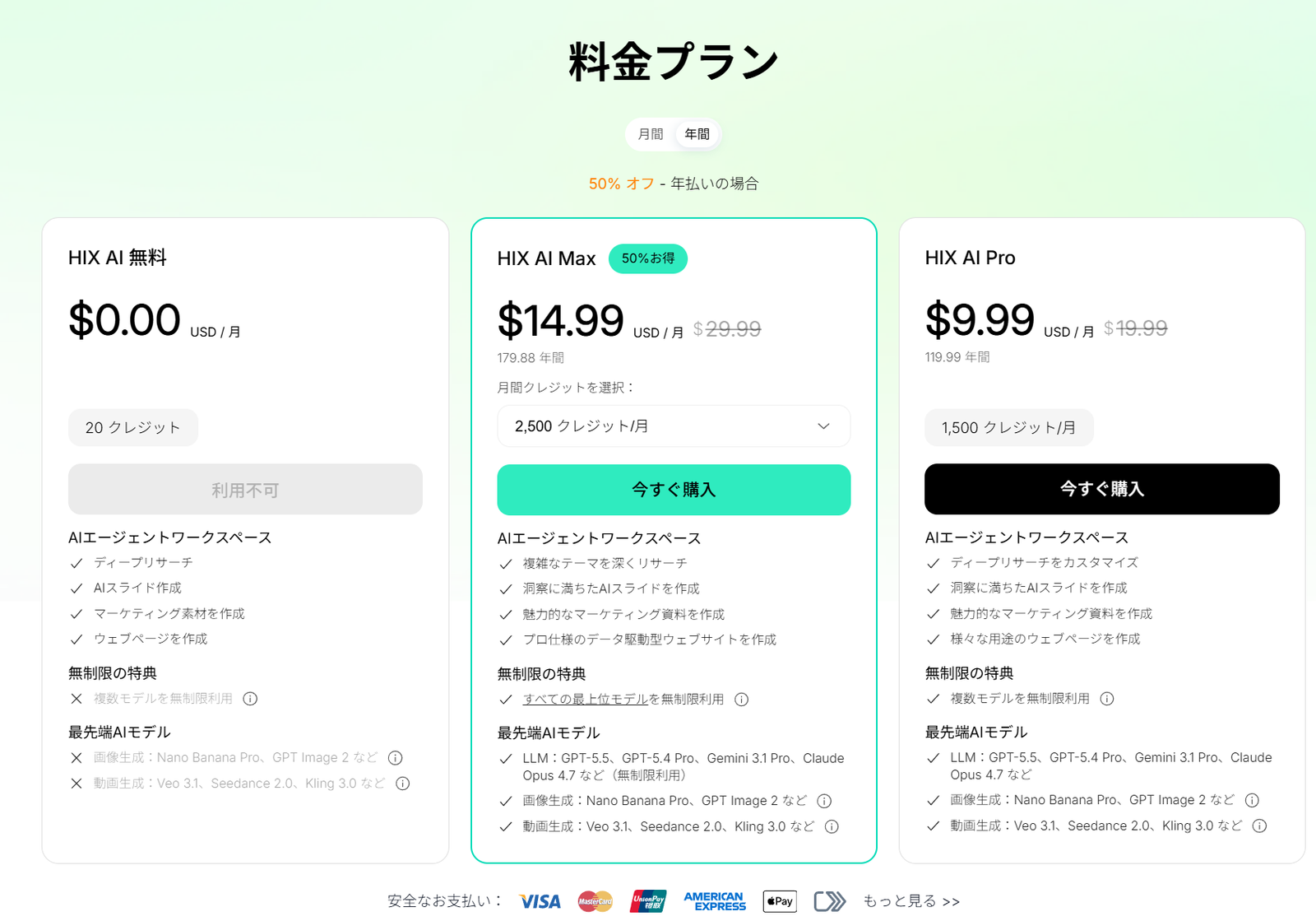 HIX.AI スライド作成 料金プラン