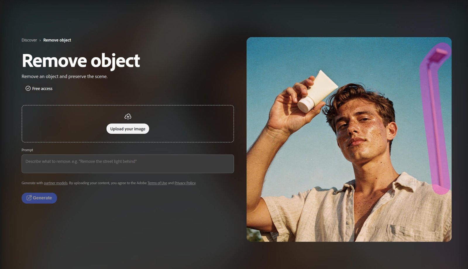 Fjernelse af Adobe Firefly-objekt