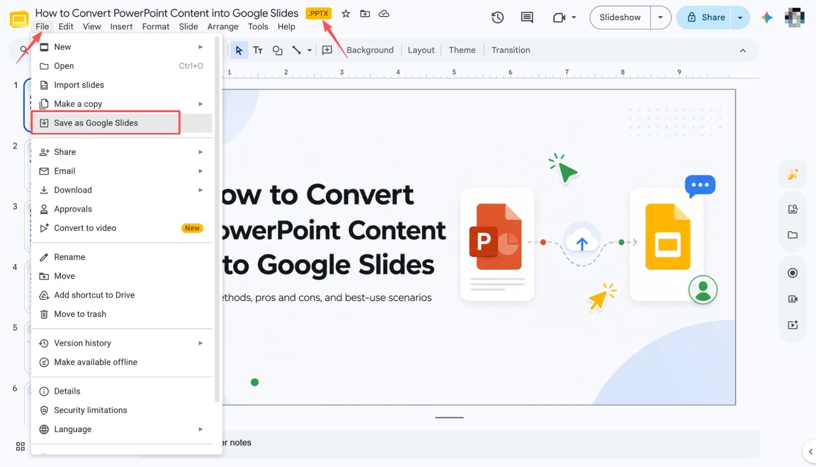 salva come presentazioni Google