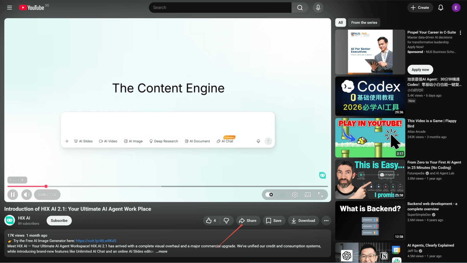 condividi il link del video di YouTube